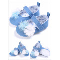 2017 denim applique gaze flor sapatos para pouco infantil 3-12 M